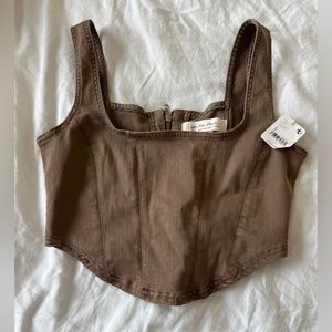 Free People NWT Corset Tank Olive Brown Size S